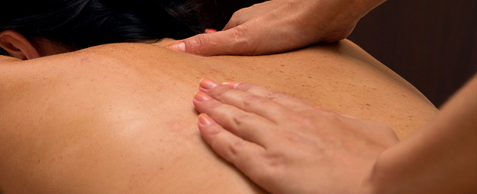 Massage woman on back, lymph drainage massage