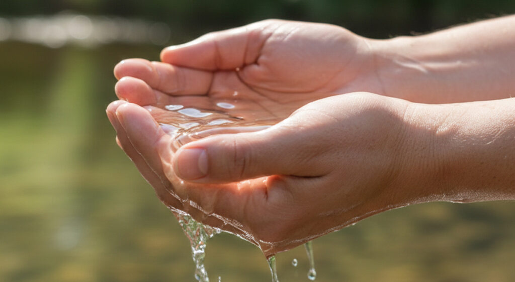 Hands wit water as illustration for article reiki shower