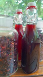 Hibiscus drink and leaves